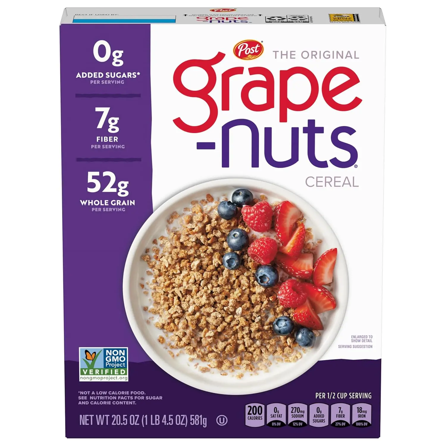 Grape-Nuts Original Cold Breakfast Cereal, 20.5 oz Box | Crunchy Pieces With Whole Grain Wheat & Barley, Excellent Source Of Fiber, Iron & Folate, NON-GMO Project Verified
