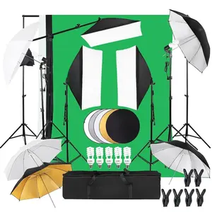 Photography Lighting Kit, 6.5x10feet/2x3m Backdrops Stand Support System, 5 in 1 reflectors, 1600w 5500k Umbrellas Softbox Continuous Lighting Kit for Portrait, Product and Video Shooting