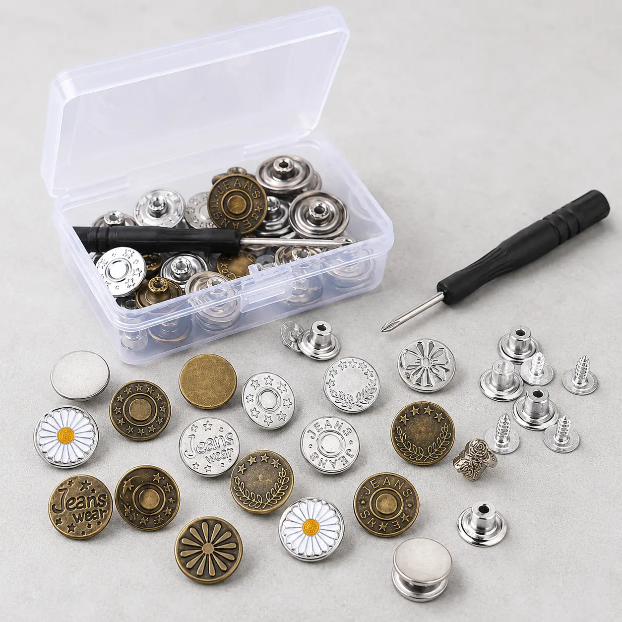20 PCS Jean Buttons 0.67 Inch Metal Replacement Buttons for Jeans and Pants No-Sew Instant Waist Adjustment Fastener Kit