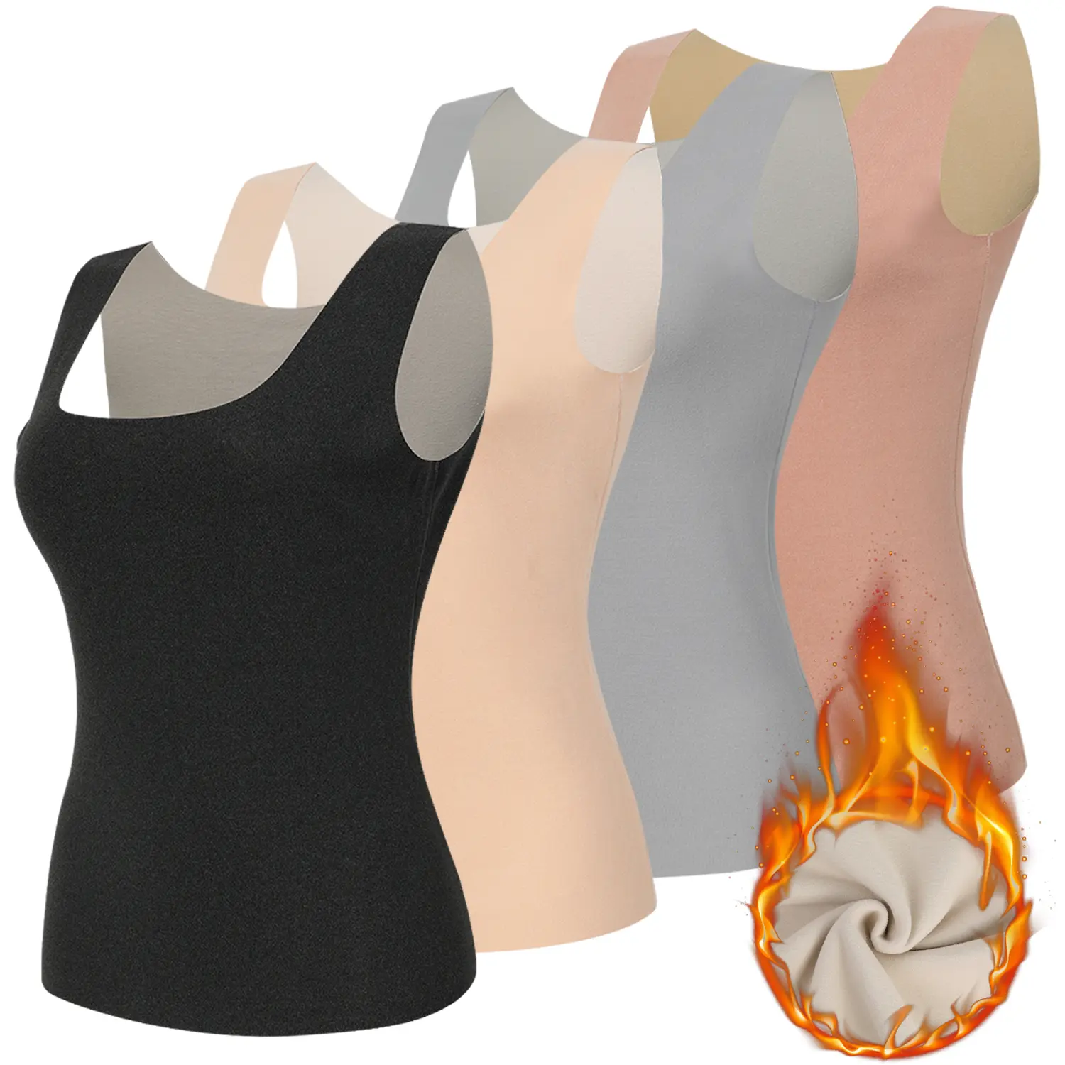 Women's Fleece-Lined Thermal Tank Top - Sleeveless Scoop Neck Wide-Strap Base Layer, Ultra-Soft Outdoor Cold-Weather Undershirt, Minimalist Comfortable Essential Bra