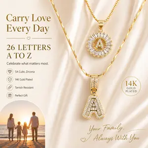 Women's 2-Pack Initial Letters Necklace Set - 14k Gold Plated Dainty Chunky Zirconia Rhinestone Interlocking G Heart Pendants, Daily Wear, Silver Initial, Valentine's/Anniversary Gifts for Mom, Daily Wear Necklace