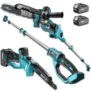 SEESII (8/6)-Inch 2-in-1 Cordless Pole Saw & Mini Chainsaw, 900W Brushless Motor & 2 x 2/4.0Ah 21V Batteries, 16Ft Max Reach & 14 Piece Kit for Tree Trimming P10 Uniq/P8 Ace/P6 Ace CHT11