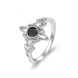 S925 Stylish Synthetic Obsidian Ring, Elegant Sterling Silver Synthetic Moonstone Ring Jewelry for Women, Unisex Jewelry Witches Ring Protection Ring Gift for Lover Girls Family, Perfect for Daily Wear and Party, Mother's Day Birt
