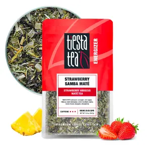 Tiesta Tea Strawberry Samba Mate | Strawberry Hibiscus Mate Tea | Loose Leaf Blend | High Caffeinated Fruit Blend | Make Hot or Iced Beverage Nata