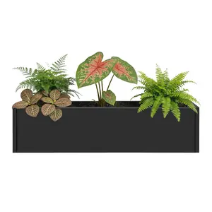Home Outdoor 36 INCH Metal Rectangular Planter Box, Raised Garden Bed with Drainage Holes, Railing Planter Box, Vegetables Growing Planter for Garden Backyard Patio Décor