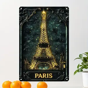 Metal Tin Signs , Square Plate 7.9in X11.9in, 2D Eiffel Tower Paris, Square Sign, Square Gift, Bar Restaurant Decoration, Garland Sign, Living Room Decoration, Home Decoration, Farm Decoration, Door Decoration, Wall Decoration, Room Decoration, Scene Deco