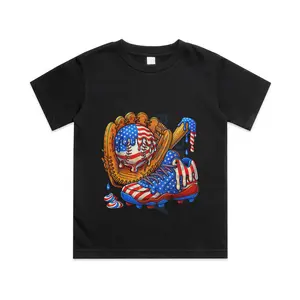 Ice Cream Drip Baseball Stuff American Flag for Boys Kids Cotton T-shirt, Graphic Print Round Neck Short Sleeve Casual Tee for Boys Girls