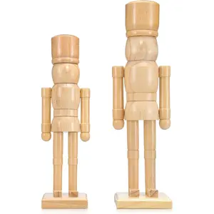 2 Pack Christmas Wooden Nutcracker Traditional Decorations Figure Statue for Xmas Festive Holiday Tabletop Home Decor, Wood Color, 12 Inch & 14 Inch