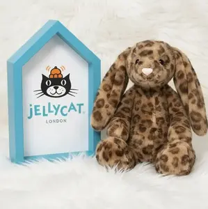 Jellycat Cute Leopard Bunny Plush with Jellycat Bag – Super Soft Spotted Rabbit Toy, Kawaii Stuffed Animal Gift for Kids & Collectors