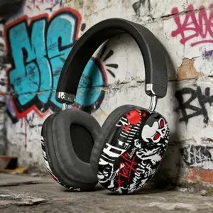 Street-Style Bluetooth Headphones with Durable Graffiti Shell, Chrome Hardware, Ventilated Cushions & Ergonomic Band – Perfect for Music Lovers, Skateboarders, and Urban Fashion Enthusiasts