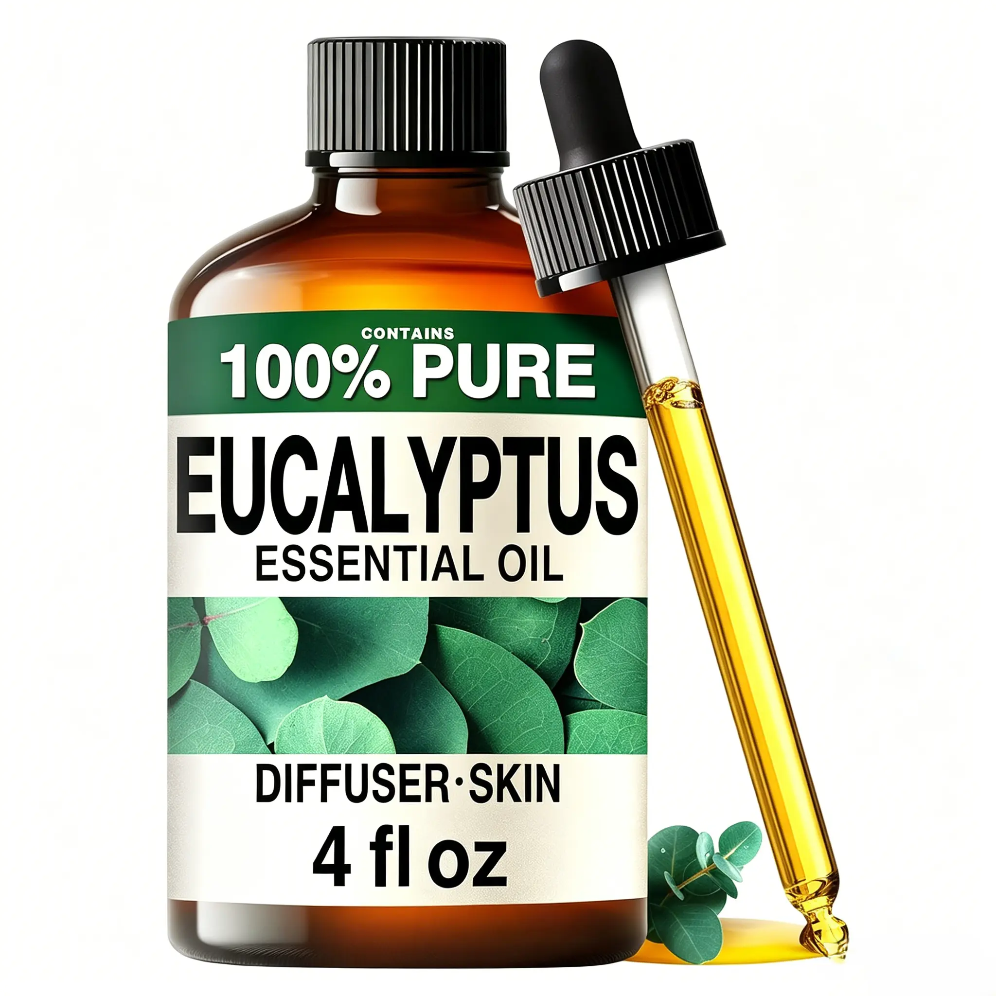 KUKKA Eucalyptus Essential Oil - 4 Fl Oz Eucalyptus Essential Oil for Hair, Skin, Diffuser, Aromatherapy & DIY Soap Making Scent
