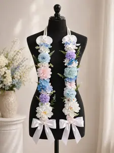 Custom Handmade Pink Floral Mix Pearl Bow Graduation Stole, Ribbon & Fabric Flower Lei, Custom Grad Sash, Unique Graduation Gift