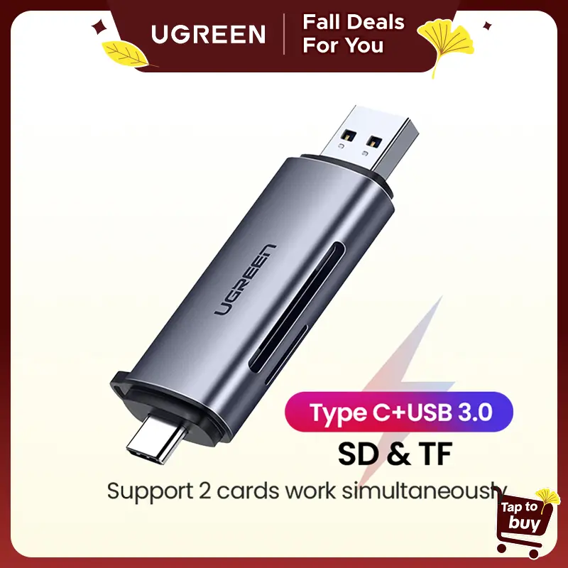 UGREEN Computer Memory Card Reader (Computer Memory Card Readers, PC Accessories) - Type-C+USB3.0, Compact Design, Seamless Data Transfer, Storage Management, SD/MicroSD (SDHC/SDXC Compatible) for iPhone 15/16/17 Pro Max & PC (SD Not Included)
