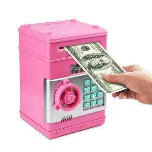 Plastic Electronic ATM Money Saving Box with Code Lock, Secure Coin Cash Piggy Bank Toy for 3-12 Years Old Kids, Portable Paper Bill & Metal Coin Storage, Home Educational Garden Pot Present