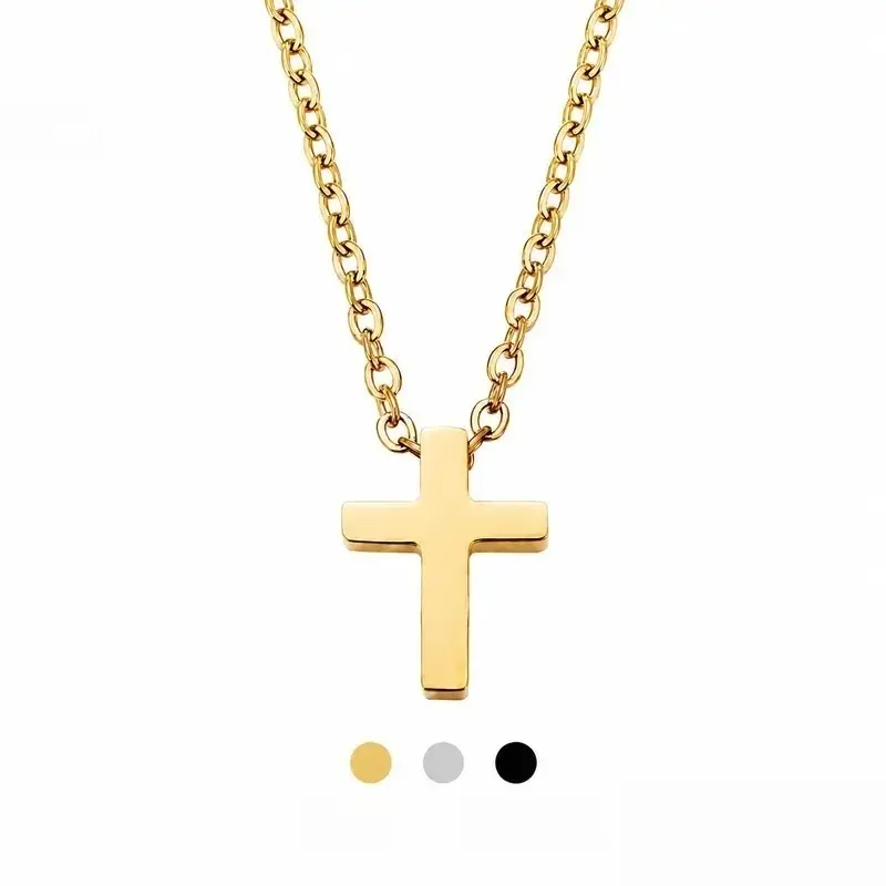 Unisex Minimalist Stainless Steel Cross Necklace - Crucifix Necklaces with Gold/Silver/Black Pendants, Spiritual Jewelry for Casual Daily Wear, Cross Necklaces, Gold Cross Pendant