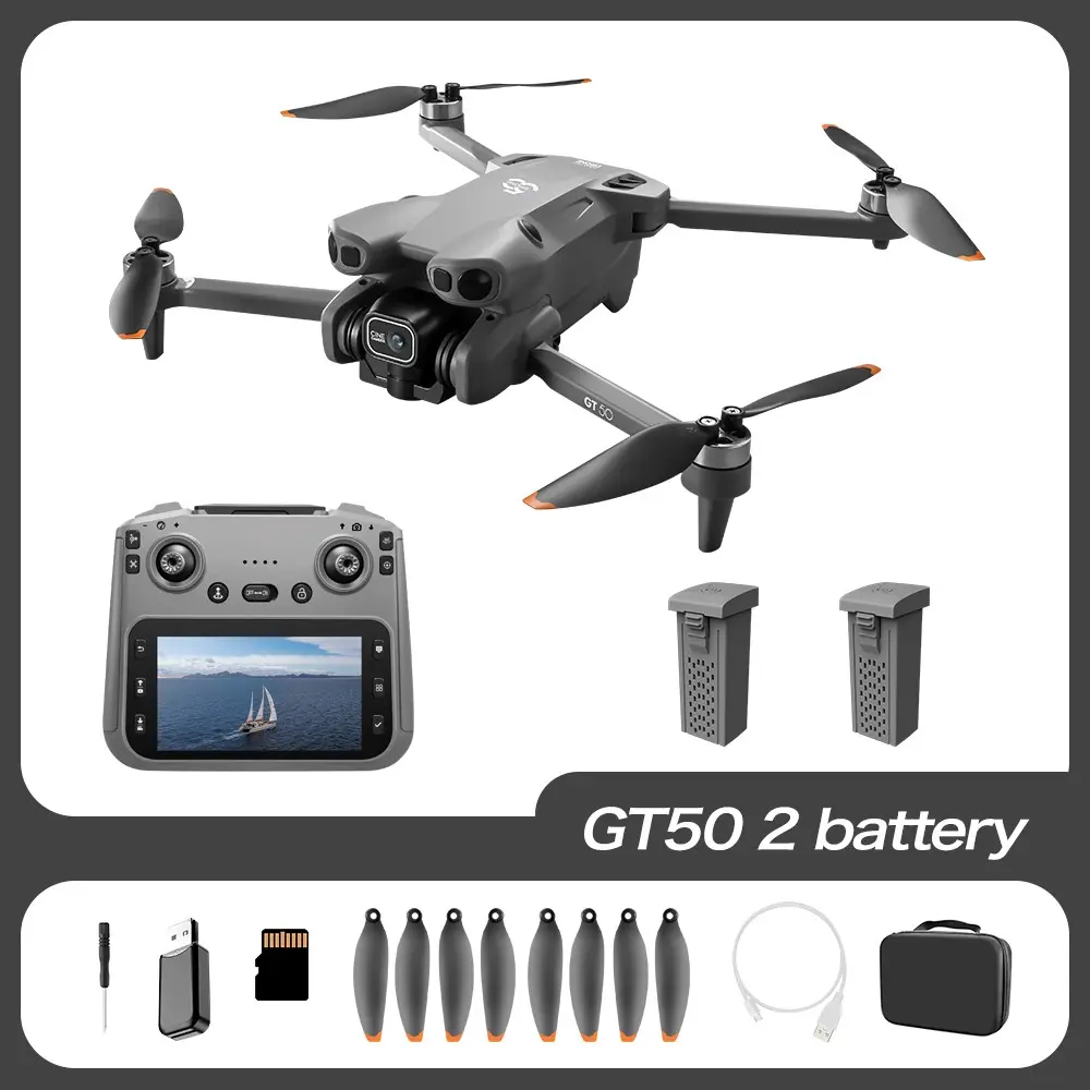 GT5 Dual-Camera Folding Compact 4-Rotor Spinning Propeller Drone - Multi-Mode Remote-Controlled, Large-Screen Remote, Extended Flight Time, Intelligent Obstacle Avoidance, 2 Batteries, ABS Plastic, Supports Micro SD, Ideal for Beginners, Great Gift Choice