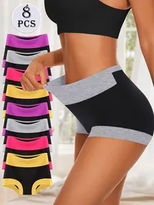 Women's Boy Shorts Underwear, 8 Pack High Waisted Cotton Stretchy Boxer Briefs, Soft and Breathable for Workout, Pajamas, or Under Dress