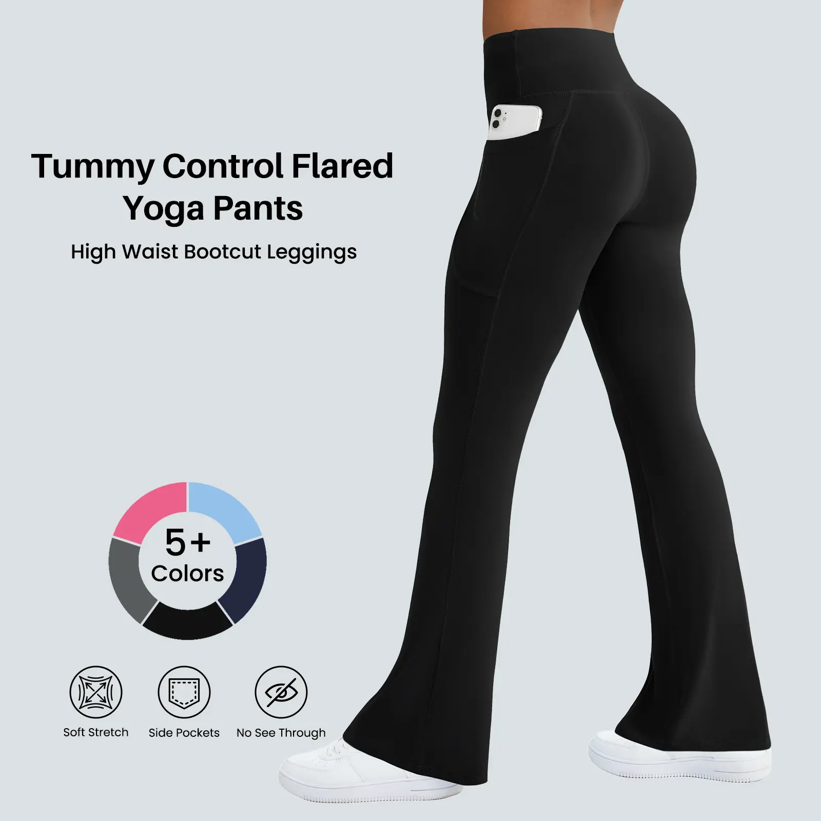 FireSwan Women's Flare Yoga Pants with Pockets High Waist Flared Leggings Bootcut Gym Workout Pants Tummy Control