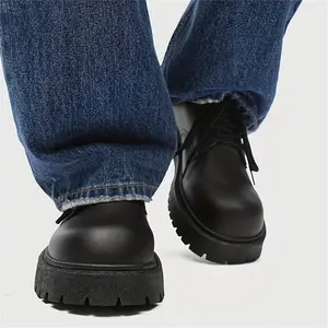 boots men Men's Solid Colour Trendy Chunky Boots, Comfy Non Casual Durable Lace Up Platform Shoes, Men's Footwear