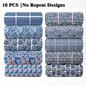 10PCS Woodblock Print Fabric, 23x55cm (9x22in) Classic Hand-Carved Floral Pattern Quilting Fabric for Boho Ethnic Home Decor, DIY Quilting & Crafts, Bohemian Pattern