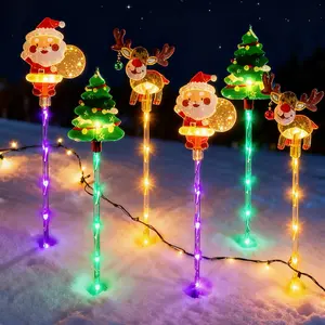 6-Pack Solar LED Christmas Lights – Santa Claus, Christmas Tree, and Reindeer Designs, IP44 Waterproof Fairy Lights for Lawn, Garden, Pathways, and Holiday Decorations Plastic Magical Ornaments