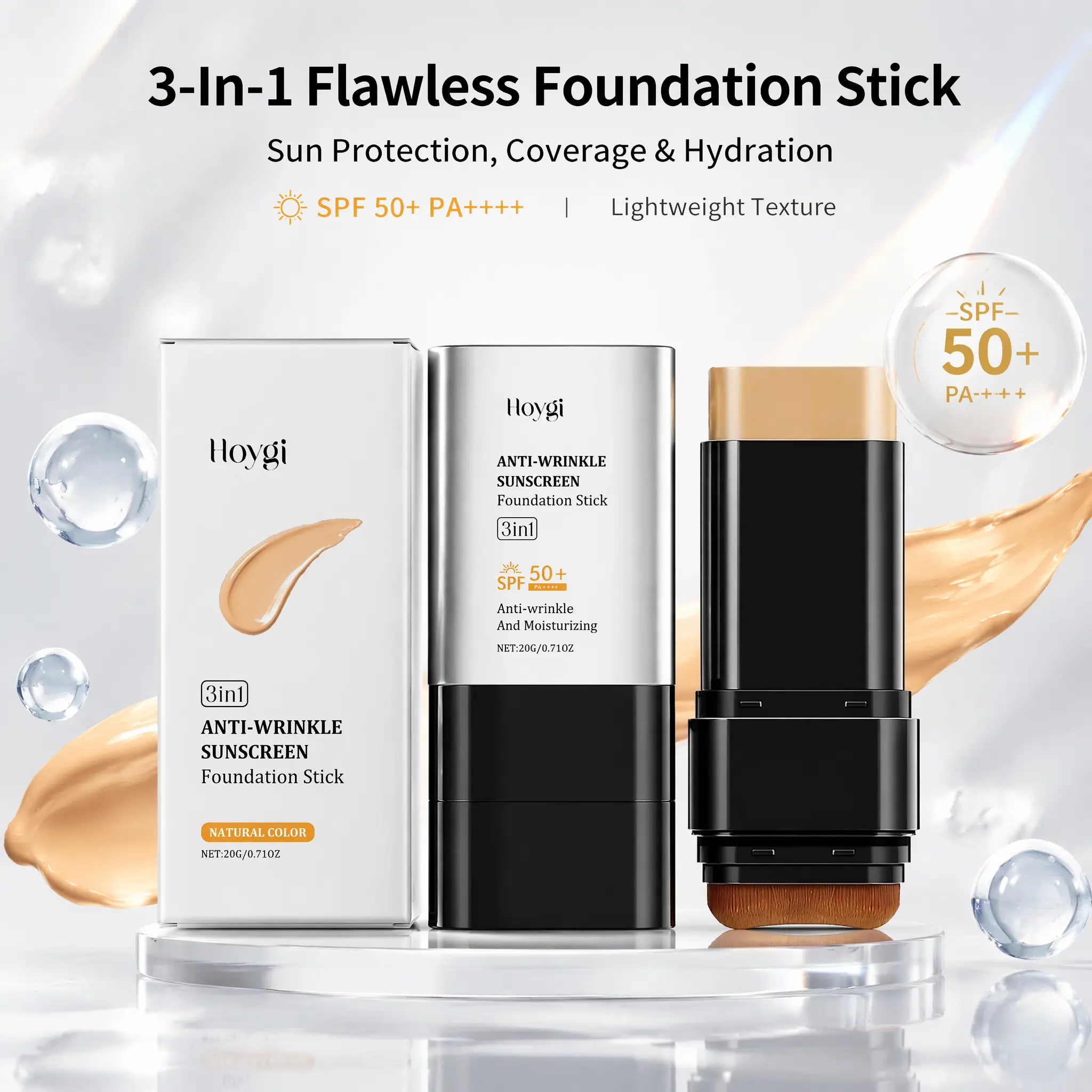 Korean 3-in-1 Foundation Stick SPF50+ Matte Full Coverage Hydrating Concealer Sunscreen – All Skin Types