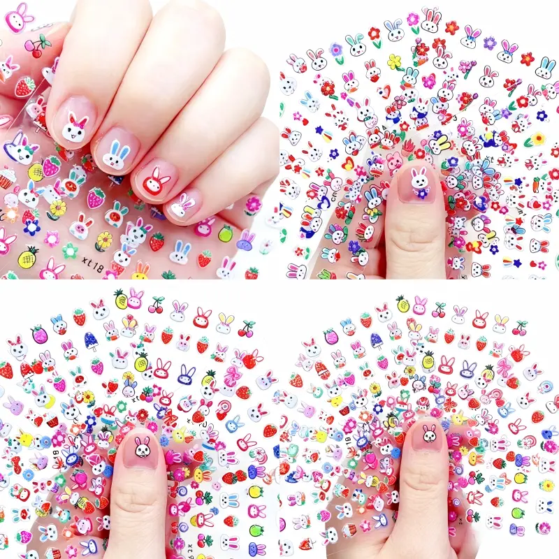 Glow-in-the-dark Nail Stickers for Kids- 30 Sheets,1200 Cute Decals for Little Girls with Bunnies, Flowers, Fruits, Easy to Peel and Stick,Birthday Gifts, Stocking Stuffer