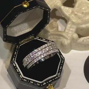 【#44 Destiny】Moissanite Stackable band ring enhancer ring band with 925 Sterling Silver Synthetic Moissanite