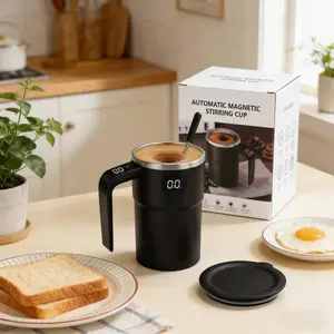 Upgrade Automatic Magnetic Stirring Coffee Mug with Temperature Display | 304 Stainless Steel | Leak-Proof & Waterproof | Detachable Base | Self-Stirring Cup for Coffee, Milk, Protein Powder