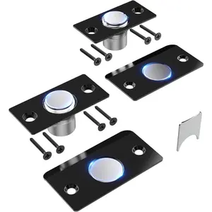 Adjustable Hidden Magnetic Door Ball Catch Hardware, Stainless Steel Strike Plate with Strong Suction, Door Ball Catch Replacement for Top of Door (2 Pack, Black)