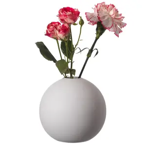 360 Stand 4-in Round White Ceramic Table Vase - Leakproof, Modern, Bohemian, Minimalist Decorative Centerpiece Flower Holder, Gift for Weddings, Dining Rooms, Entryway, Kitchen, Farmhouse Home Decoration