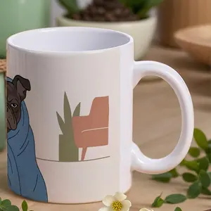 French Bulldog in Blue Blanket 11oz Ceramic Mug - Cozy Pet Art Coffee Cup, Durable Gift for Dog Lovers, Home/Office Decor, Minimalist Drinkware