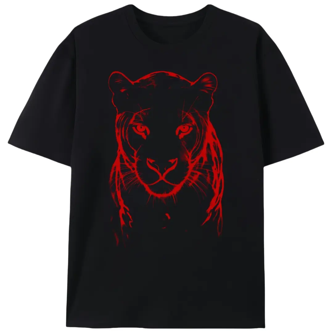 Unisex Minimalist Panther Print Graphic Tee, Casual Crew Neck Short Sleeve Top in 100% Cotton with a Loose Fit