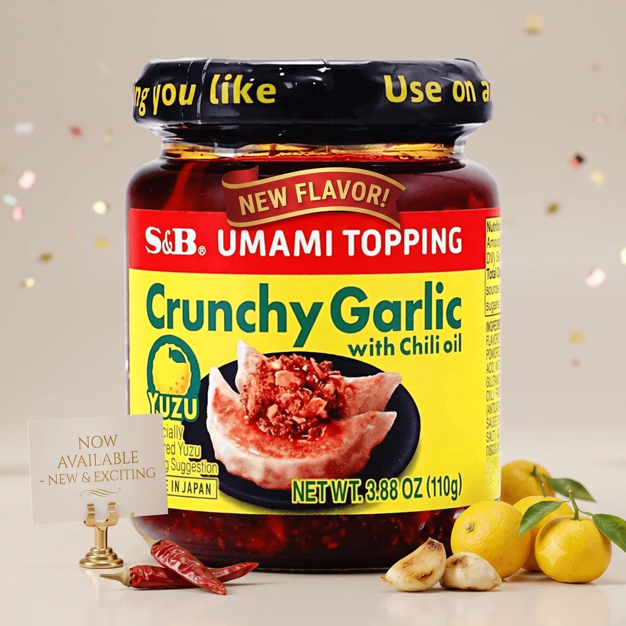 S&B Umami Topping Crunchy Garlic with Chili Oil, 3.9 oz (110g), Japanese Chili Crisp, Mild & Spicy Garlic Sauce for Rice & Ramen,Versatile Garlic Dip & Sauce for Marinade Multi-Pack (Pack of 1, 4, 6) - Packaging May Vary