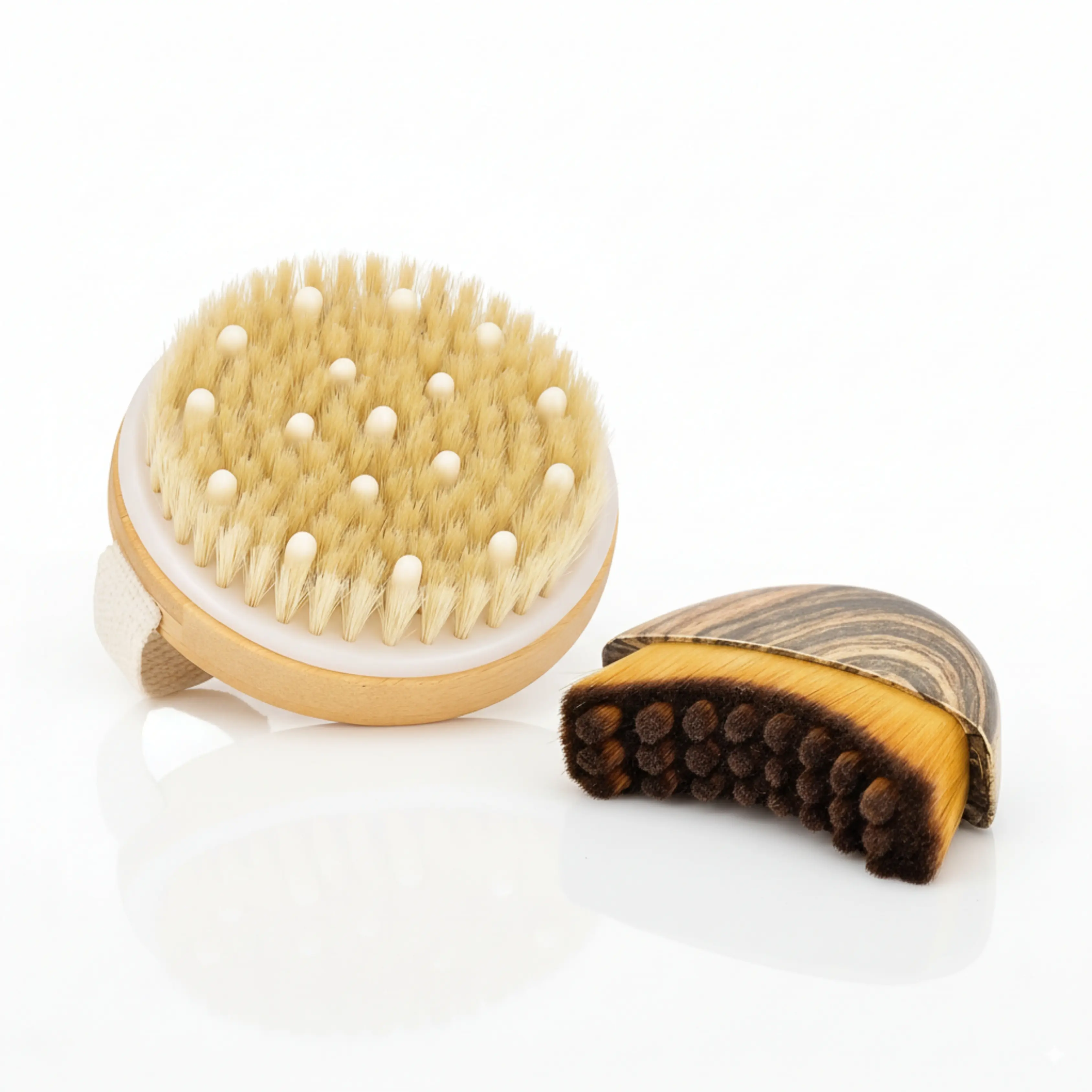 2 in 1 Dry Brushing Body & Lymphatic Contour Face Massage Brush Set – Natural Boar Bristle Body Massage Brush for Lymphatic Drainage, Cellulite & Exfoliation + Soft Facial Brush for Jawline Sculpting & Puffiness