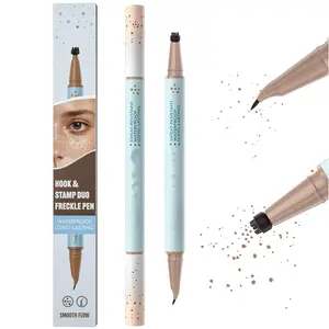 Hook & Stamp Duo Freckle Pen Waterproof Precise 15° Tip Natural Lifelike Makeup Kit Lasts 24Hrs Easy Application For All-Day Wear 2-in-1 Dual Ended Microblading Freckle Pen & Stamp Eye Liner Eyeliner