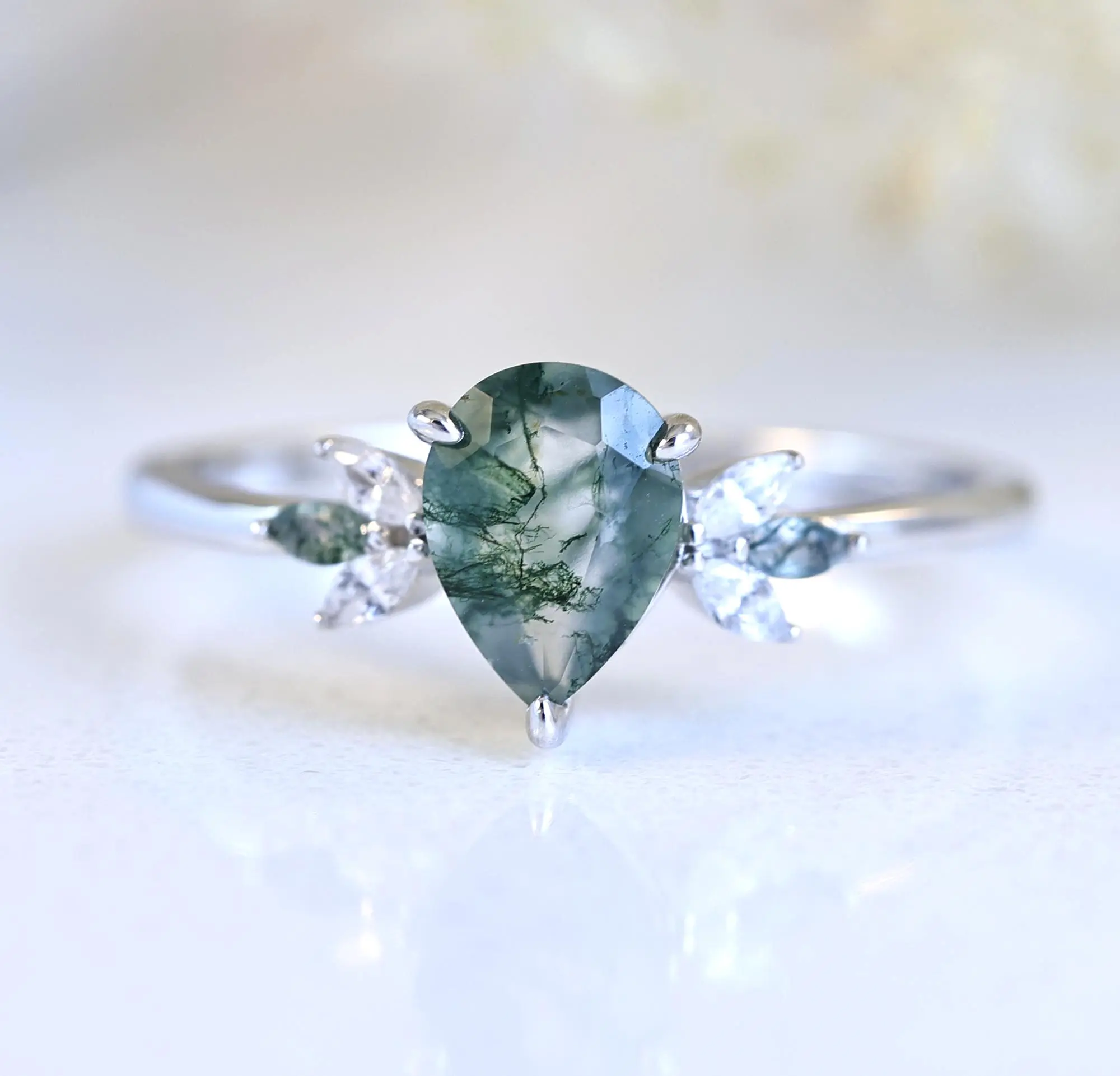 Moss Agate Engagement Ring Sterling Silver Wedding Bridal Ring Size 3-12 S13944