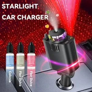 Smart Portable Car Air Freshener with Starlight Diffuser, Intelligent Sensing & Ambient Lighting — Retractable Car Charger & Aromatherapy Diffuser, Christmas Perfect Gift for Men