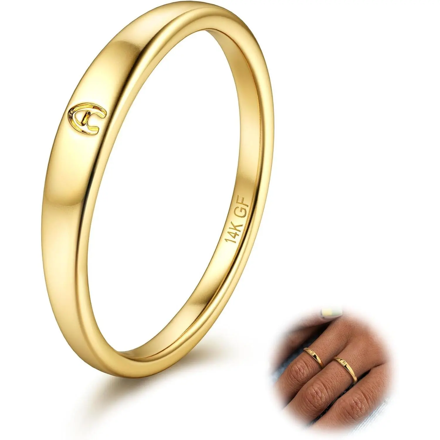 FIASASO Unisex Initial Ring - Dainty Stacking Rings, Non-Tarnish Simple Letter Band, Signet Pinky/Thumb Alphabet Jewelry, Size 6-10, Ideal Gifts for Fashion Accessories Enthusiasts, Unisex Appeal