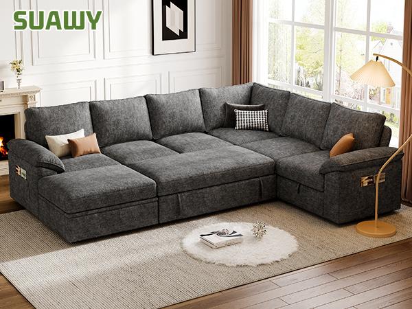 【3-4 Packages】108 Inch Sectional Sleeper Sofa with Pull Out Bed, U Shaped 5/7 Seat Modular Sectional Sofa with Storage, Sectional Couches for Living Room, Cloud Modular Couch, Removable Sofa Cover#daybed 【3-4 Packages】108 Inch Sectional Sleeper Sofa with Pull Out Bed, U Shaped 5/7 Seat Modular Sectional Sofa with Storage, Sectional Couches for Living Room, Cloud Modular Couch, Removable Sofa Cover#daybed