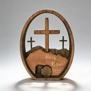 Easter Layered Tray Decor, Wooden Desktop with Easter Eggs, Rustic Farmhouse Holiday Decoration, Multi-Purpose Home Display Piece