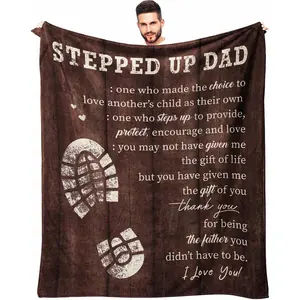 [Father's Day Gift] Step Dad Gifts Blanket, to Our Dad Gift Throw Blanket, Dad Birthday Gift Ideas, Best Stepped Up Dad Father Gifts for Bed Room Home Decor, Soft Comfortable Warm