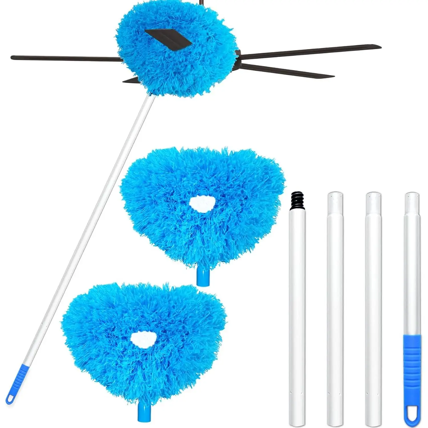 2 Pack Ceiling Fan Cleaner Duster, Microfiber High Ceiling Fan  Cleaner with Removable Extension Pole 13 to 50 Inch for Cleaning,Bookshelves,Door,Window Top,Furniture