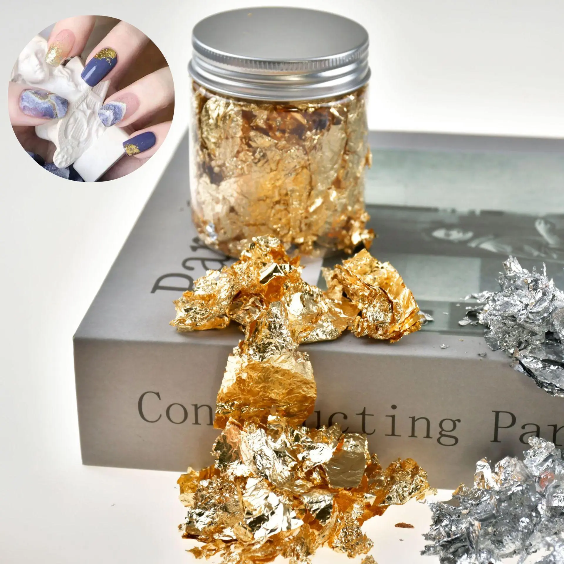 Imitation Gold Foil Flakes, 3g/bottle Glitter Metallic Foil Flakes for DIY Nail Art Decor, Crafts, Resin Jewelry Making, Shimmer Glitter, Handmade Glitter, Glitter Design