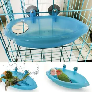 Hanging Bird Bath Tub with Mirror – Cage Mount Water Bath Bowl for Parrots, Parakeets & Small Pet Birds