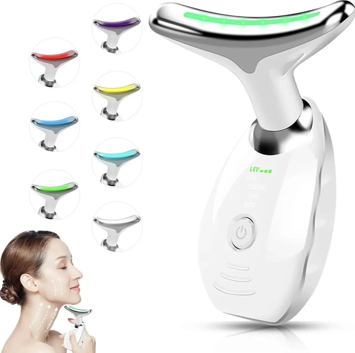 7-Color LED Neck Face Massager, Rechargeable Calming Soothing Facial Beauty Massager, Portable Daily Multifunctional Vibration Skin Care Tool for Home Use