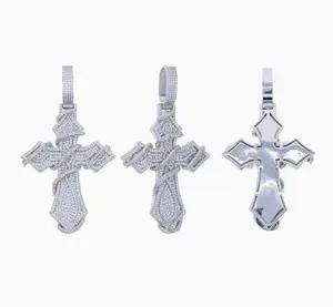 2255 Hip-Hop Vintage Cross Pendant with Stones for Bold High-Tier Fashion Sparkling Jewel