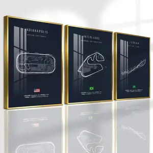 3 Count Aluminum Alloy Frame Canvas, Fashion Poster, Race Track Map Art, Modern Living Room Decoration, Light Luxury Family Art, Suitable For Bedroom, Corridor And Office Wall Decor, Gift