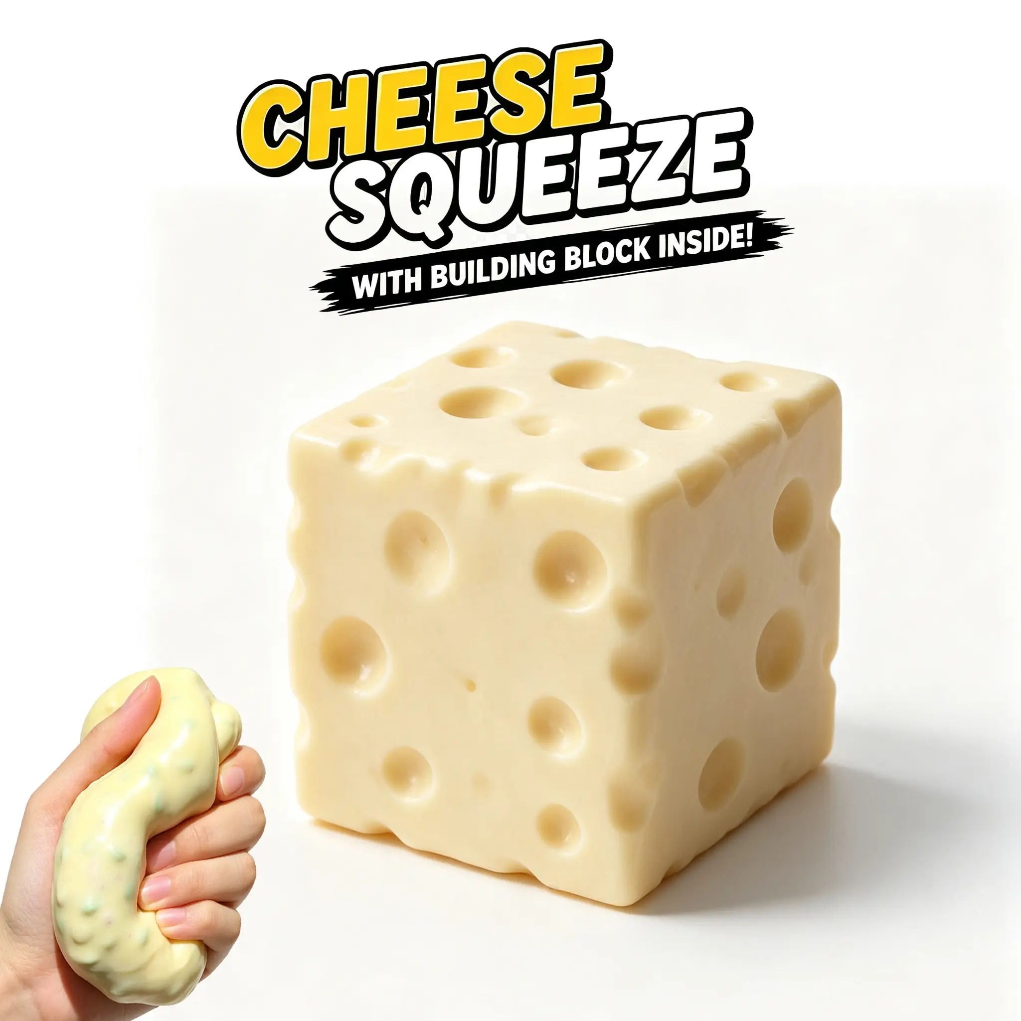 7cm Jumbo Unisex Soft Planet Crunchy Sound Cheese Squishy Toy - Building Block-Filled Stress Relief Ball, Collectible Sensory Fidget Toy for ASMR Relaxation Gifts