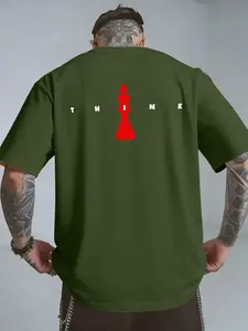 Chess Piece Think International Chess Fun Creative Pattern Trendy Casual Men's Short Sleeve T-Shirt, Slim-Fitting, Long Length, Geometric Style